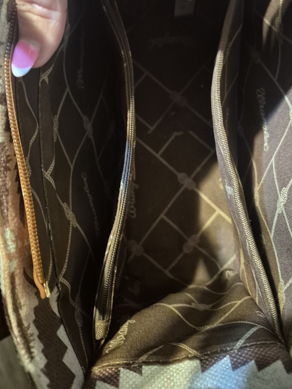 Wrangler Brown and Cream Aztec Tote with Leather Trim - Picture 3 of 4